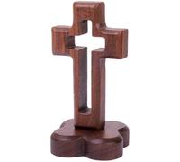 Ymxygz Wooden Hollow Standing Crosses Natural Walnut Crucifix Figurine with Removable Stand Easter Crucifix Display Decoration