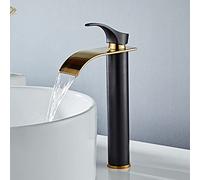 Ymxzhm Black Gold Bathroom Basin Brass Faucet hot and Cold Stand tap Basin Sink Tall Deck Mount Black tap Bathroom Gold Waterfall Mixer tap,B Gold Black Safehappy