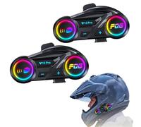 YMY Y13 Pro Motorcycle Helmet Bluetooth Headphones with 500M 2-Rider Intercom, IPX6 Waterproof, Noise Cancelling, RGB Lights, FM Radio & Voice Assistant (2-Pack)