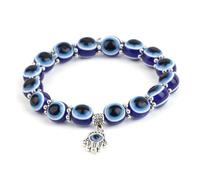 YMYDRCRPO Crystal Beaded Bracelets Boho Evil Eye Beaded with Hamsa Hand Pendant - 8mm Blue Glass Beads Stretchable Protection for Daily Wear Adjustable Chain for Ladies Girls Boys