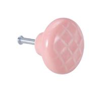YMYGCC 2pcs Pink Ceramic Cabinet Knob Drawer Handle Single Hole Round Heart Checkerboard Pattern Cute Pull Kitchen Bathroom w/Screw 38mm(Round Checkerboard)