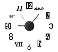 YMYGCC 3D Stick On Wall Clock Modern Design Large Wall Clock 3D DIY Quartz Needle Clocks Fashion Mirror Wall Stickers Living Room Home Decor 559 (Color : A- Black- (45-70cm))