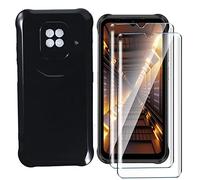 YMYH Case Cover + 2x Tempered Film for Ulefone Power Armor 14 Case (6.52")- Black TPU Soft Silicone Protection Gel Skin back Shell Screen Protector -Black