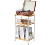 YMYNY 3 Tier End Table, Record Player Stand with Storage, Industrial Tall Side Table, Small Bookshelf, Bookcase, Display Rack, Telephone Table for Living Bedroom 40×29×62.5CM Natural Color HST009N