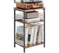 YMYNY 3 Tier End Table, Record Player Stand with Storage, Industrial Tall Side Table, Small Bookshelf, Bookcase, Display Rack, Telephone Table for Living Room Bedroom 40×29×62.5CM Rustic Brown HST009H