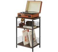 YMYNY 3 Tier End Table, Record Player Stand with Storage, Industrial Tall Side Table, Small Bookshelf, Bookcase, Display Rack, Telephone Table for Living Room Bedroom 40×29×62.5CM Gray HST009G