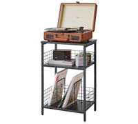 YMYNY 3 Tier Side Table,Record Player Stand with Storage Black HST009B | Industrial Tall Side Table, Small Bookshelf, Bookcase, Display Rack, Telephone Table for Living Room Bedroom 40×29×62.5CM