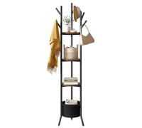 YMYNY Coat Rack, Freestanding Coat Stand with Storage Shelves, 169cm Hall Trees with 3 Wooden Shelves and 1 Fabric Basket, Metal Clothes Stand for Hats Bags Hallway Bedroom Rustic Brown HGR005H
