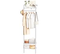 YMYNY Coat Rack Wall Mounted, 180CM Tall Freestanding Clothes Rack, Garment Rack, Heavy Duty Closet Organizer,Industrial Clothes Stand for Coats, Hats & Scarves Entryway Bedroom White HGR003W
