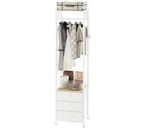 YMYNY Coat Rack with Non-woven Drawer, Freestanding Tall Closet Organizer, Tall Clothes Standing Dresser for Bedroom, Living Room, Entryway, 39×29×179CM Wood Color&White HGR001R