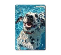 Ymyoo Decorative Tin Sign Vintage Wall Art Dalmatian's Poolside Dash Tin Sign for Dalmatian Enthusiasts' Homes Pet-Friendly Cafes Waterproof Aluminum 8×12 Inches