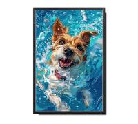 Ymyoo Decorative Tin Sign Vintage Wall Art Jack Russell's Pool Play Tin Sign for Jack Russell Enthusiasts' Dens Backyard Play Areas Rustproof Aluminum 8×12 Inches with Metal Frame