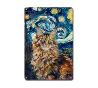 Ymyoo Decorative Tin Sign Vintage Wall Art Maine Coon Starry Night Coon Tin Sign Coon Grandeur for Home Cabin and Cat Enthusiasts Corrosion Resistant Aluminum 8×12 Inches