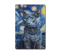 Ymyoo Decorative Tin Sign Vintage Wall Art Russian Blue Starry Night Blue Elegance for Home Modern Decor and Cat Lovers Corrosion Resistant Aluminum 6x8 Inches