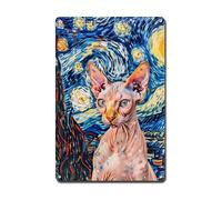 Ymyoo Decorative Tin Sign Vintage Wall Art Sphynx Cat Starry Night Bare Tin Sign Sphynx Boldness for Home Modern Spaces and Cat Enthusiasts Corrosion Resistant Aluminum 8×12 Inches