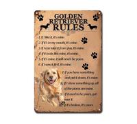 Ymyoo Metal Sign Tin Sign Vintage Wall Art Golden Retriever Rules Signs For Garden For Home Decor 12×16 Inches