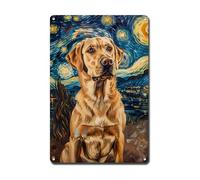 Ymyoo Metal Sign Tin Sign Vintage Wall Art Labrador Retriever Starry Night Labrador Golden Retriever in Night for Home Beach and Seasonal Celebrations Rustproof Aluminum 12×16 Inches