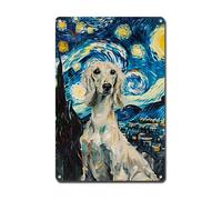 Ymyoo Metal Sign Tin Sign Vintage Wall Art Saluki Starry Night Saluki Graceful Saluki in Night for Home Desertscape and Seasonal Celebrations Waterproof Aluminum 12×16 Inches