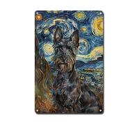 Ymyoo Metal Sign Tin Sign Vintage Wall Art Scottish Terrier Starry Night Terrier Brave Terrier in Night for Home Scottish Keep and Seasonal Celebrations Rustproof Aluminum 12×16 Inches