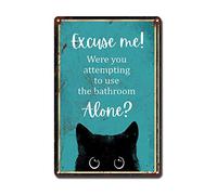 Ymyoo Metal Sign Tin Sign Wall Art Funny Cat Black Cat Excuse Me were You Attempting to Use The Bathroom Alone Funny ToiletCat Funny Sign for Pub 8×12inch