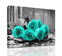 YMYXMC33 Teal Rose Flower Picture Decor Wall Art Canvas Print Black and White Poster Country Love Decoration Bedroom Kitchen Bathroom12x15