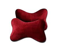 YMZ 2 Pieces Car Artificial Plush Head Pillow Super Soft Short Plush Warm Cute Head Pillow Car Supplies Head Pillow Fits Most Cars (Red)
