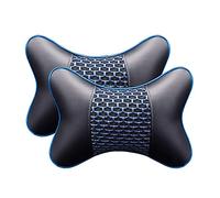 YMZ 2 Pieces of Artificial Leather Car Headrest Car Seat Neck Pillow Breathable Neck Pillow Car Interior Supplies (Black and Blue(2pcs))
