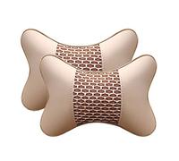 YMZ 2 Pieces of Artificial Leather Car Headrest Car Seat Neck Pillow Breathable Neck Pillow Car Interior Supplies (Beige(2pcs))
