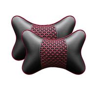 YMZ 2 Pieces of Artificial Leather Car Headrest Car Seat Neck Pillow Breathable Neck Pillow Car Interior Supplies (Black and Red(2pcs))