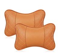 YMZ 2pcs Four Seasons Universal Artificial Leather Car Headrest Neck Pillow Comfortable Car Seat Pillow Supplies Suitable for Most Cars (Orange)