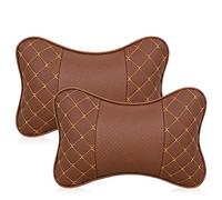 YMZ 2pcs Four Seasons Universal Artificial Leather Car Headrest Neck Pillow Comfortable Car Seat Pillow Supplies Suitable for Most Cars (Brown)