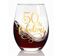 Ymzkpoa Novelty Golden 50th Birthday Gifts for Women,Mom,Wife,Friends,Sister,50 and Fabulous Stemless Wine Glass,Happy Birthday Party Favor Supplies,50 Year Old Gift from Daughter Son-123
