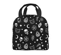 YNAHWT Goth Halloween Skull cat Insulated Lunch Bag for Women Reusable Gothic Lunch Box Men Food Containers Portable Cooler Bags Reusable Snack Tote Bag for Girls Boys