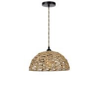YNAHZAOK Chinese Style Chandelier with Traw Weaving Lampshade Semi-Circular Restaurant Hanging Lighting Vintage Hand-Woven Hanging Ceiling Lights Adjustable Pastoral Dining Room Pendant Light Fixture