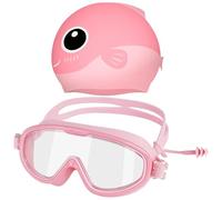 Ynaice 2 Pack Kids Swim Goggles with Swim Cap, Swim Kit No Leaking Soft Anti Fog UV Protection Clear Vision Silicone Swimming Cap for Children Girls 3-14 Pink