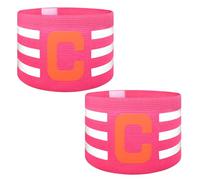 Ynaice 2 Pcs Captains Armband, C Adjustable Elastic Sports Arm Bands Nylon Multicoloured Adult Football Soccer Captains Armband for All Sports|Pink