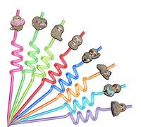 Ynaice 8 Pieces Reusable Drinking Straws Cocktail Plastic Straws Cute Sloth Theme Party Straw Colourful Curly Fun Drinking Straws for Adults Kids Birthday Party Favors Supplies