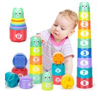 Ynanimery Baby Stacking Cup Toys for 6-12 Months, Toddlers Early Development & Activity Toys Number Blocks Learning Stacking Toys for 1 2 3 Year Old Boys Girls