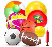 Ynanimery Set of 8 Sport Toy Ball for Toddler 1-3 with Basketball,Soccer, Beach Balls, Acanthosphere -Soft Balls for kids Boys Girls Indoor Outdoor Toy for Beach Playground Yard with Pump