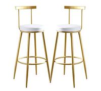 YNBSHGAA Bar Stools Set of 2 PU Upholstered Breakfast Stools with Footrest, Simple Assembly, Simple Bar Chairs for Dining Room Kitchen Counter,White-Sitting height 65cm
