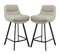 YNBSHGAA Counter Height Bar Stools Set of 2, Kitchen Bar Chairs with Back and Double-Layer Padded, Mid Century Faux Leather Upholstered for Kitchen Island Dining Room,White-60cm