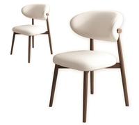 YNBSHGAA Modern Dining Chairs Set of 6, Upholstered Synthetic Leather with Padded Seat, Curved Backrest, Wooden Legs - Stylish for Living Room, Office, and Study,Dark Walnut+white-2