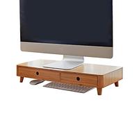 YNBSHGAA Office Desktop Storage Rack Monitor Stand Riser with Dual Pull Out Storage Drawer Bamboo Desk Drawer Organizer Shelf with Hollow Handle