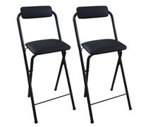 YNBSHGAA Portable Folding Bar Stools with Backrest, Non-Slip Cushioned Leather, 70cm Height, Set of 2, Stylish White, Perfect for Kitchen, Dining, and Events,5-Black2pcs-70cm/27.5in