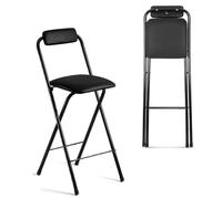 YNBSHGAA Portable Folding Bar Stools with Backrest, Non-Slip Cushioned Leather, 70cm Height, Set of 2, Stylish White, Perfect for Kitchen, Dining, and Events,5-Negro-65cm/25.5in