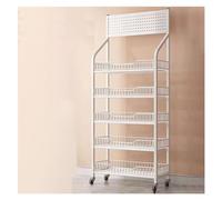 YNBSHGAA Snack Display Rack, Candy Display Stand, Metal Storage Shelf with Wheels & Hooks for Retail, Farmer's Market, Kitchen Organization,White-50 * 27 * 165cm