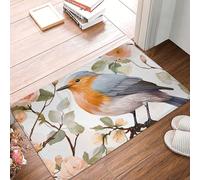 YNCATXZ Floral Print Watercolor Robin Bird Door Mat 40 x 60 cm Non-Slip Indoor Outdoor Mat Welcome Mat Washable Door Rug for Entryway Doormats Absorbent Flannel Bath Mats