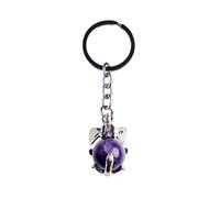 YNCHERISH Keychain Pendant Key Chain Natural Gem Stone Healing Crystals Silver Elephant Car Key Ring Gift For Women Energy Divination Pendulum,Amethyst