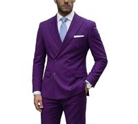 YND Men's 2 Piece Suit, Double Breasted Slim Fit Jacket Pants Set and Tie, Party Prom Dinner Wedding Blazer Tuxedo & Trousers, Purple, M