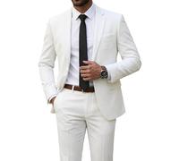 YND Men's 2 Piece Suit with Tie, One Button Slim Fit Solid Jacket and Pants Set, Suits for Men Prom Party Wedding & Business, White, S